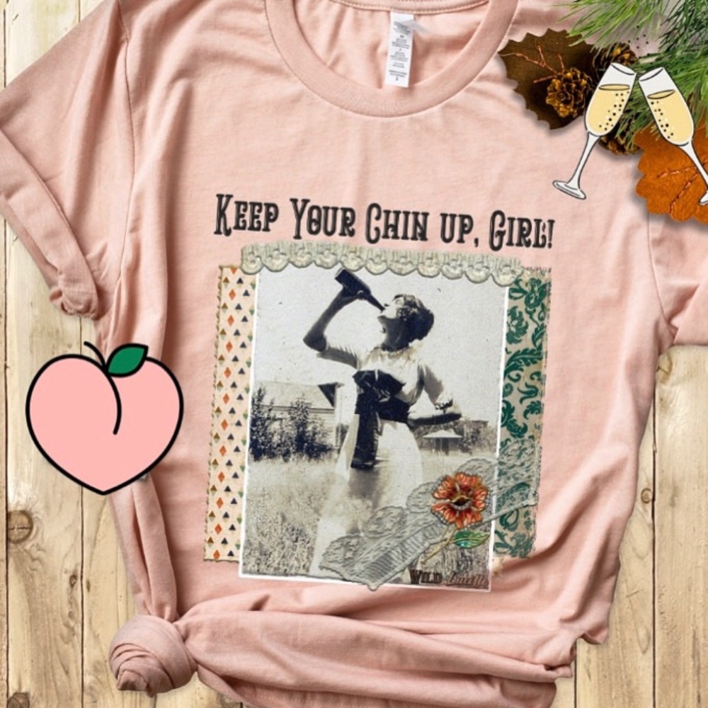 Graphic crew neck tee peach “Chin Up”
